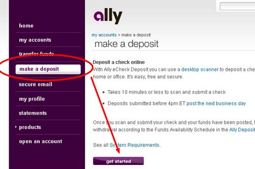 ally bank echeck deposit